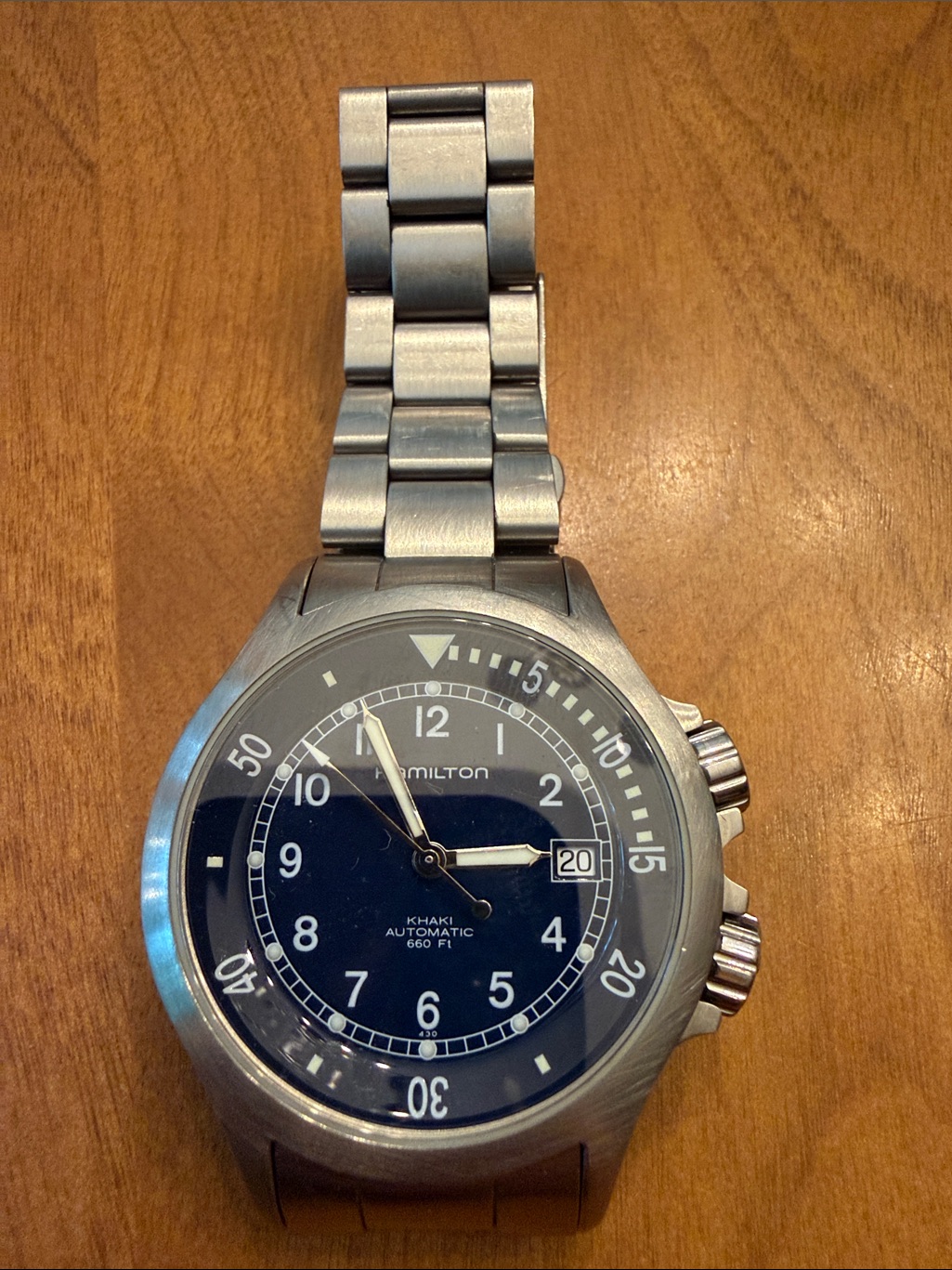 Hamilton Stainless Steel Watch With Deep Blue Dial